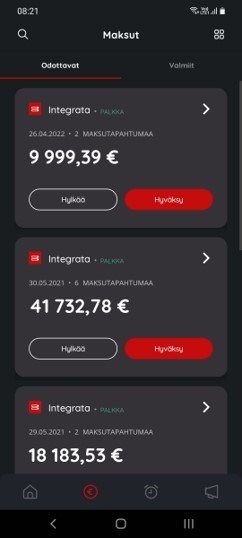 Integrata - Maksut - Odottavat - Mobiili